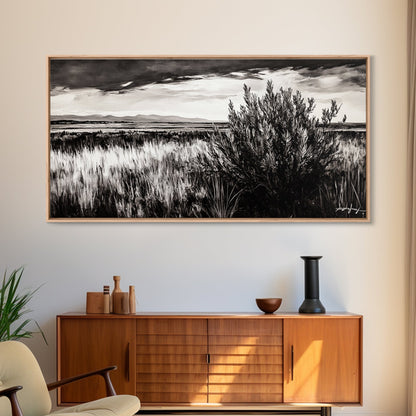 Black and White Landscape, Minimalist Canvas Print, Nature Wall Art, Rustic Country Scene, Neutral Home Decor, Living Room Art