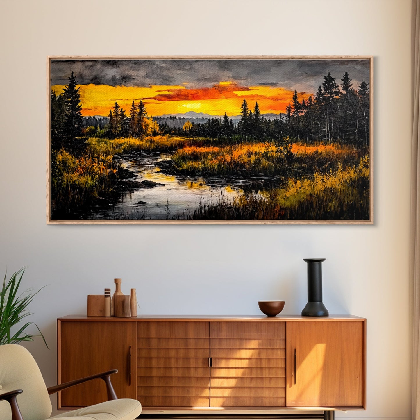 Autumn Sunset, River Landscape, Nature Art, Framed Canvas Print, Rustic Decor, Cabin Wall Art, Fall Wall Art, Living Room Art