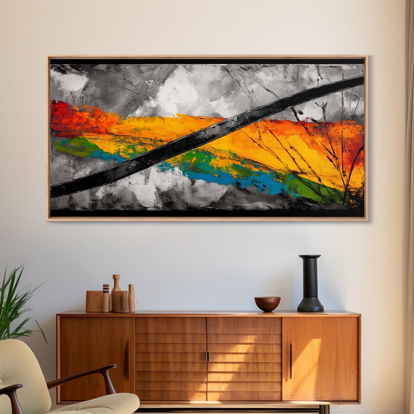 Bold Color Strokes, Abstract Expressionism, Dynamic Energy, Vibrant Painting, Statement Decor, Gallery Wall, Framed Canvas Print