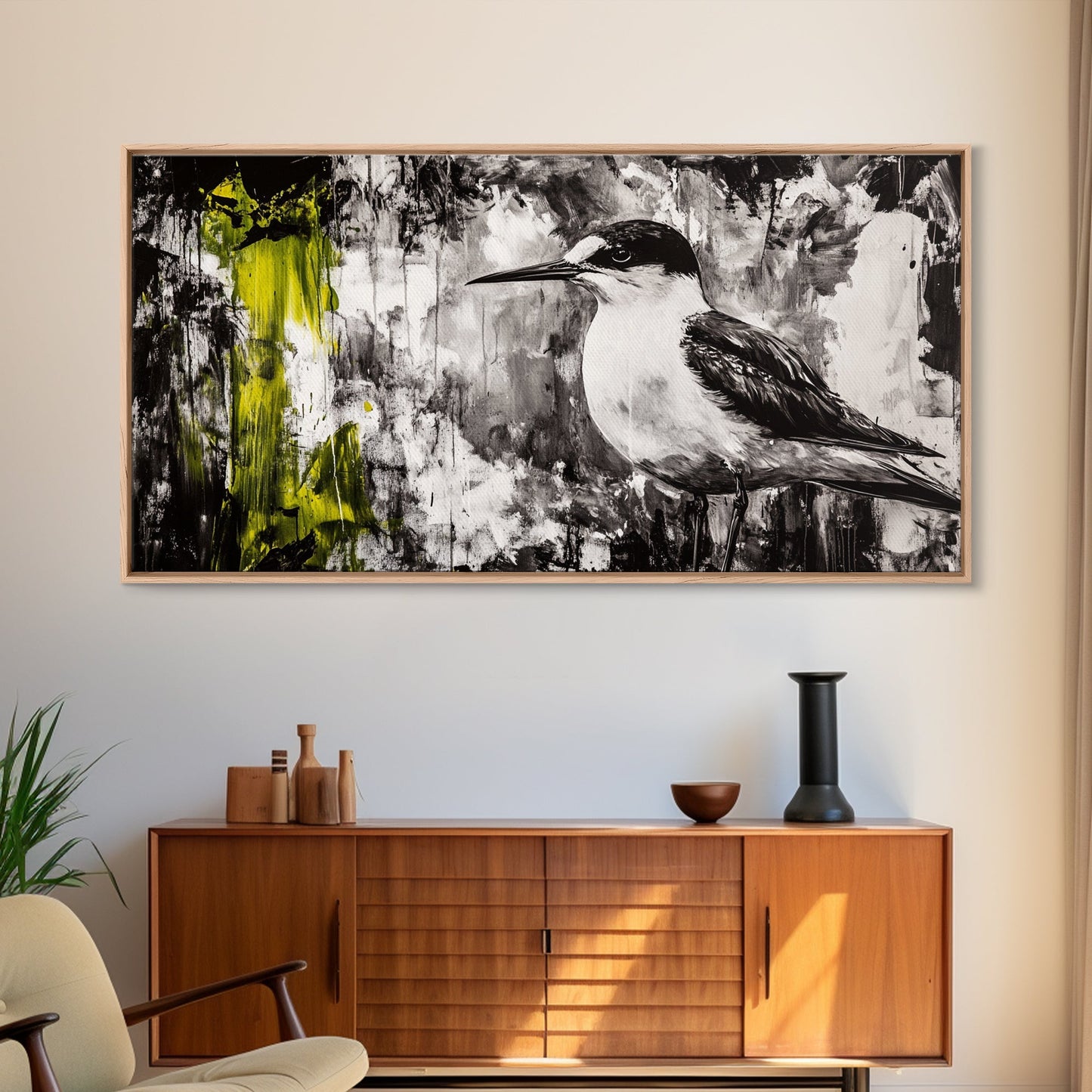 Black and White Bird, Modern Abstract, Minimalist Art, Canvas Print, Nature Wall Art, Office Wall Art, Boho Aesthetic Decor