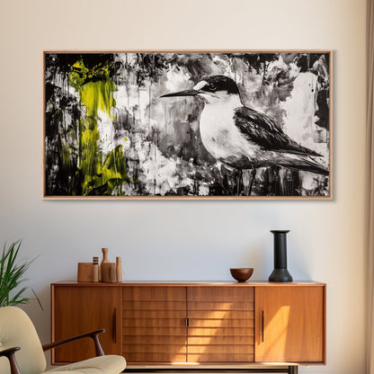 Black and White Bird, Modern Abstract, Minimalist Art, Canvas Print, Nature Wall Art, Office Wall Art, Boho Aesthetic Decor