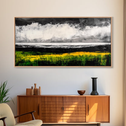 Abstract Coastal Art, Ocean Horizon, Dramatic Sky, Framed Canvas Print, Large Wall Art, Modern Living Room Decor, Beach House Art