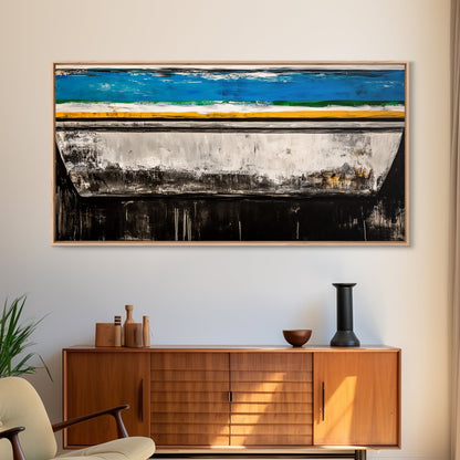 Abstract Boat, Coastal Wall Art, Nautical Decor, Large Canvas Print, Beach House Art, Modern Art, Living Room Wall Art, Blue Art