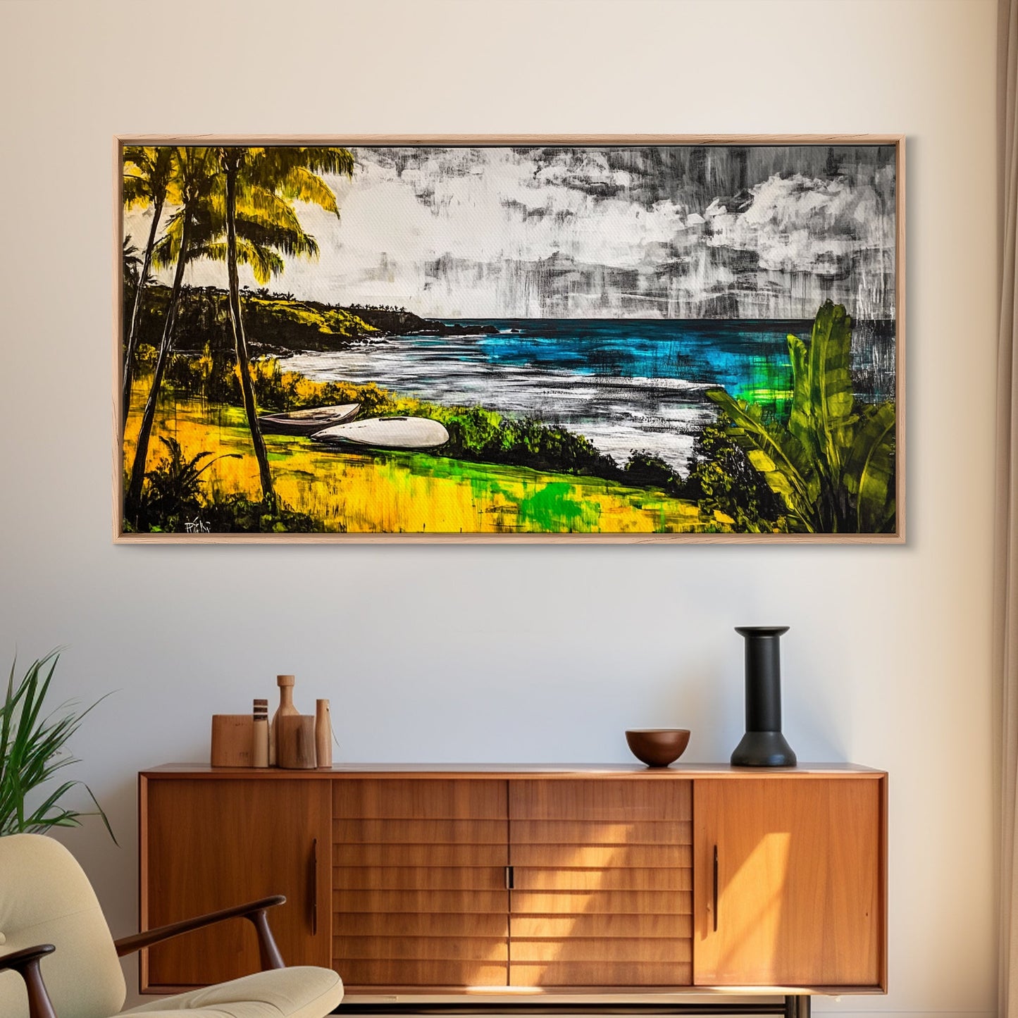 Tropical Paradise, Ocean Landscape, Coastal Wall Art, Framed Canvas Print, Beach House Decor, Living Room Art, Modern Nautical Art