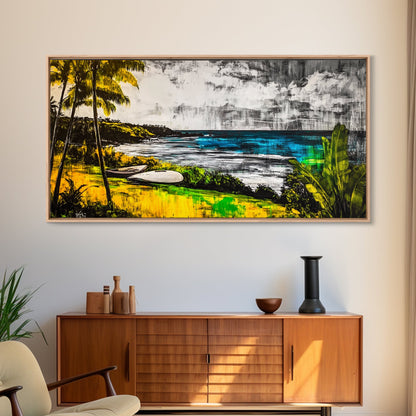Tropical Paradise, Ocean Landscape, Coastal Wall Art, Framed Canvas Print, Beach House Decor, Living Room Art, Modern Nautical Art