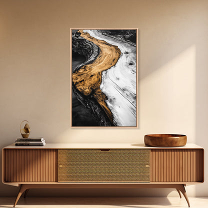 Driftwood, Rustic Nature Art, Framed Canvas Print, Black and White Photography, Earthy Tones, Beach House Decor, Minimalist Home Art