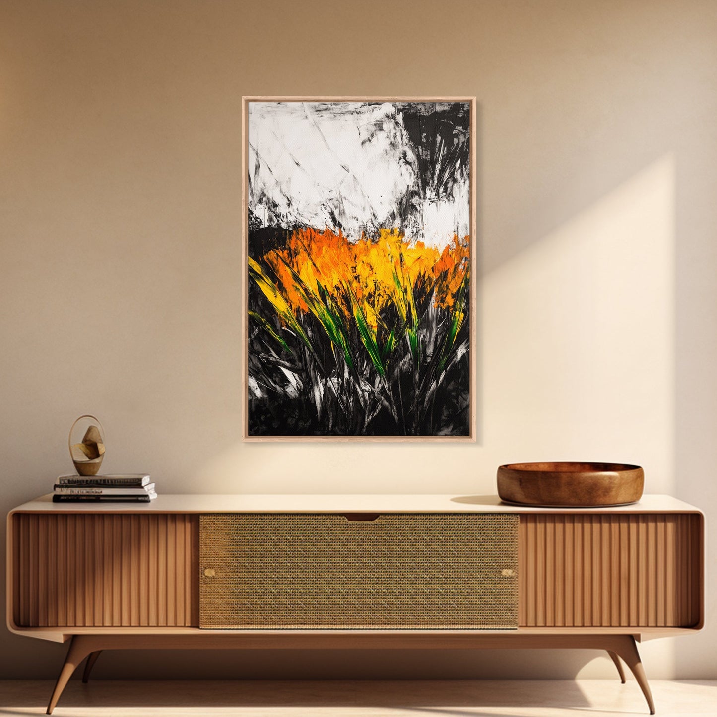 Fiery Wildflowers, Black White Abstract, Nature Art, Floral Painting, Contemporary Living Room Decor, Statement Piece, Canvas Print