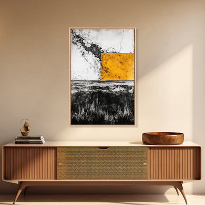 Golden Abstract, Minimalist Landscape Art, Modern Nature Painting, Earthy Tones, Contemporary Home Decor, Framed Canvas Print