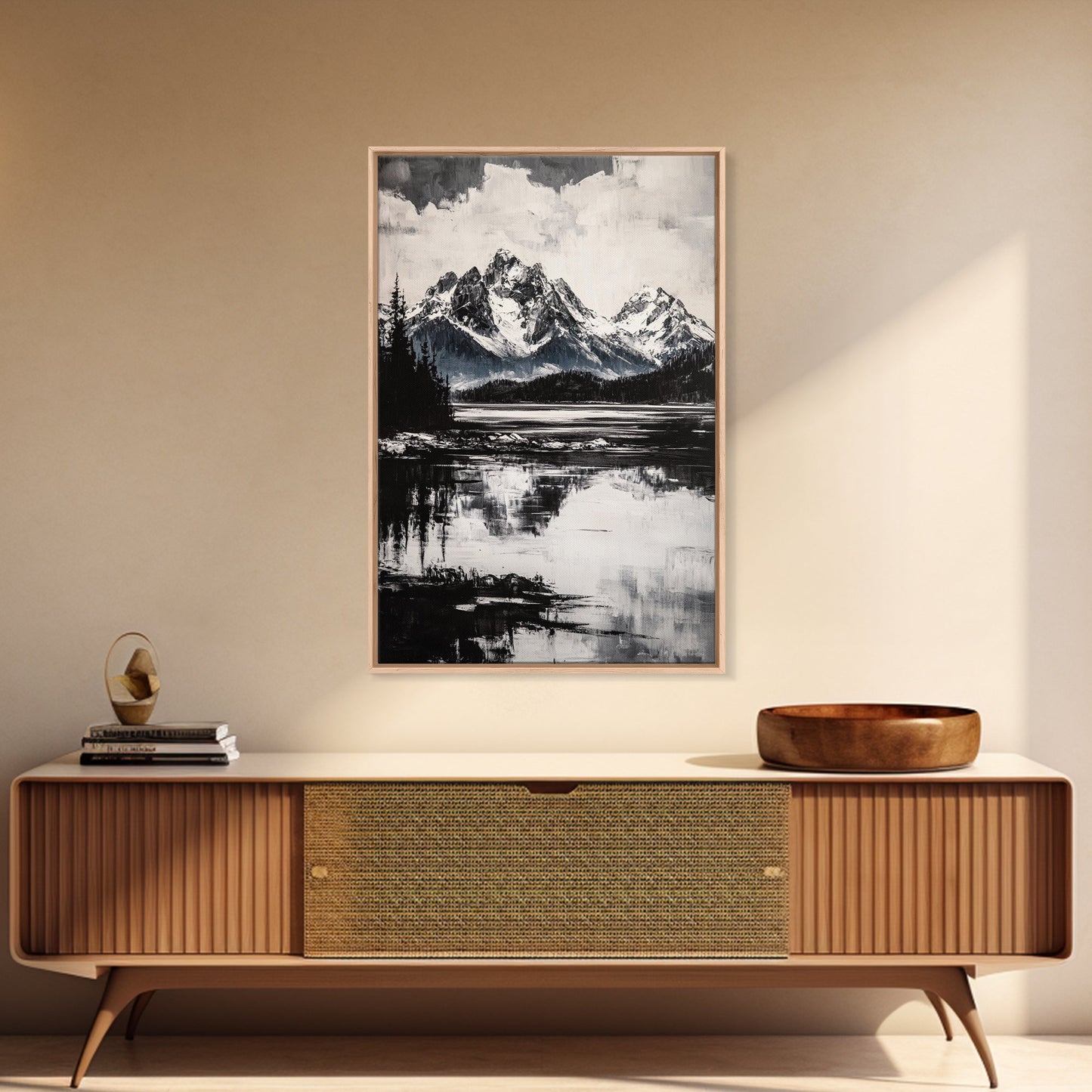 Serene Lake, Black and White Art, Nature Wall Decor, Minimalist Art, Wilderness Painting, Tranquil Wall Art, Modern Home Decor, Canvas Print