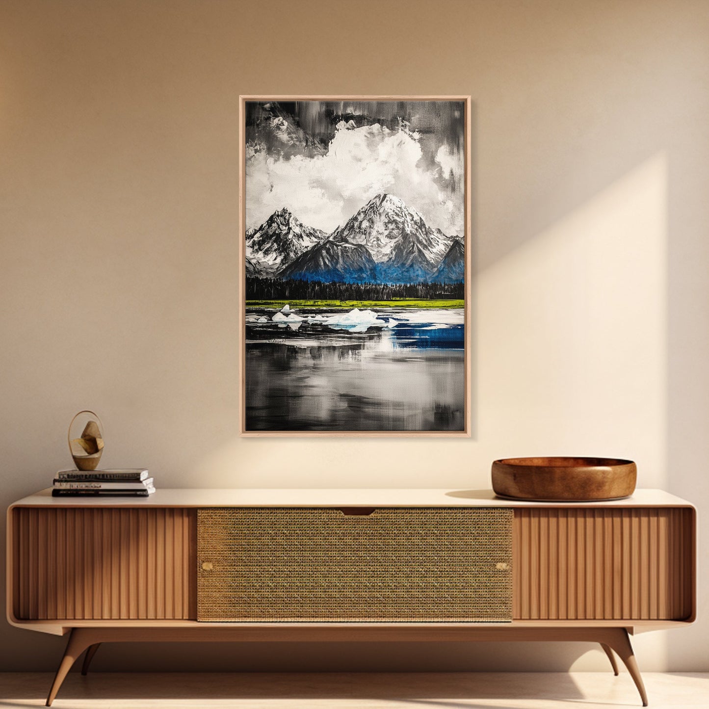 Mountain Reflections, Ice Peaks, Nature Landscape, Serene Wilderness, Canvas Print, Adventure Art, Cabin Decor, Living Room Wall Art