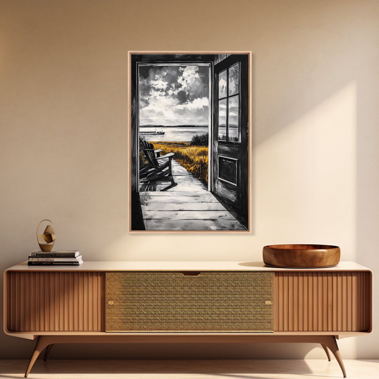 Porch View, Relaxing Landscape, Rustic Home Art, Lake House Decor, Cabin Wall Art, Nature Lover Gift, Canvas Print, Cozy Atmosphere