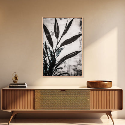 Minimalist Leaves, Monochrome Plant Art, Botanical Wall Decor, Neutral Home Art, Black and White Nature, Framed Canvas Print, Gift Idea
