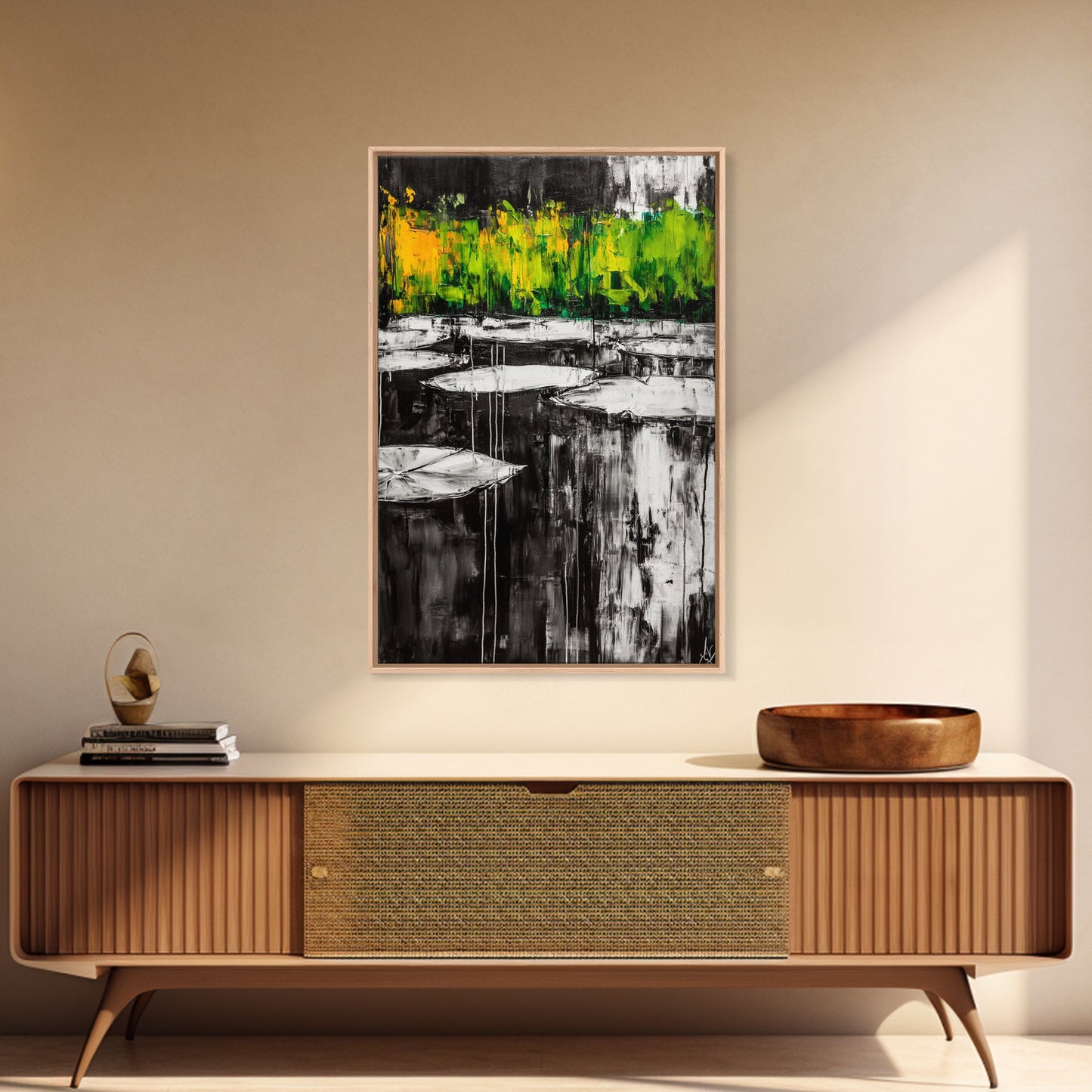 Water Lilies, Abstract Pond Art, Zen Nature Decor, Peaceful Landscape, Serene Greenery, Modern Home Style, Canvas Print, Living Room