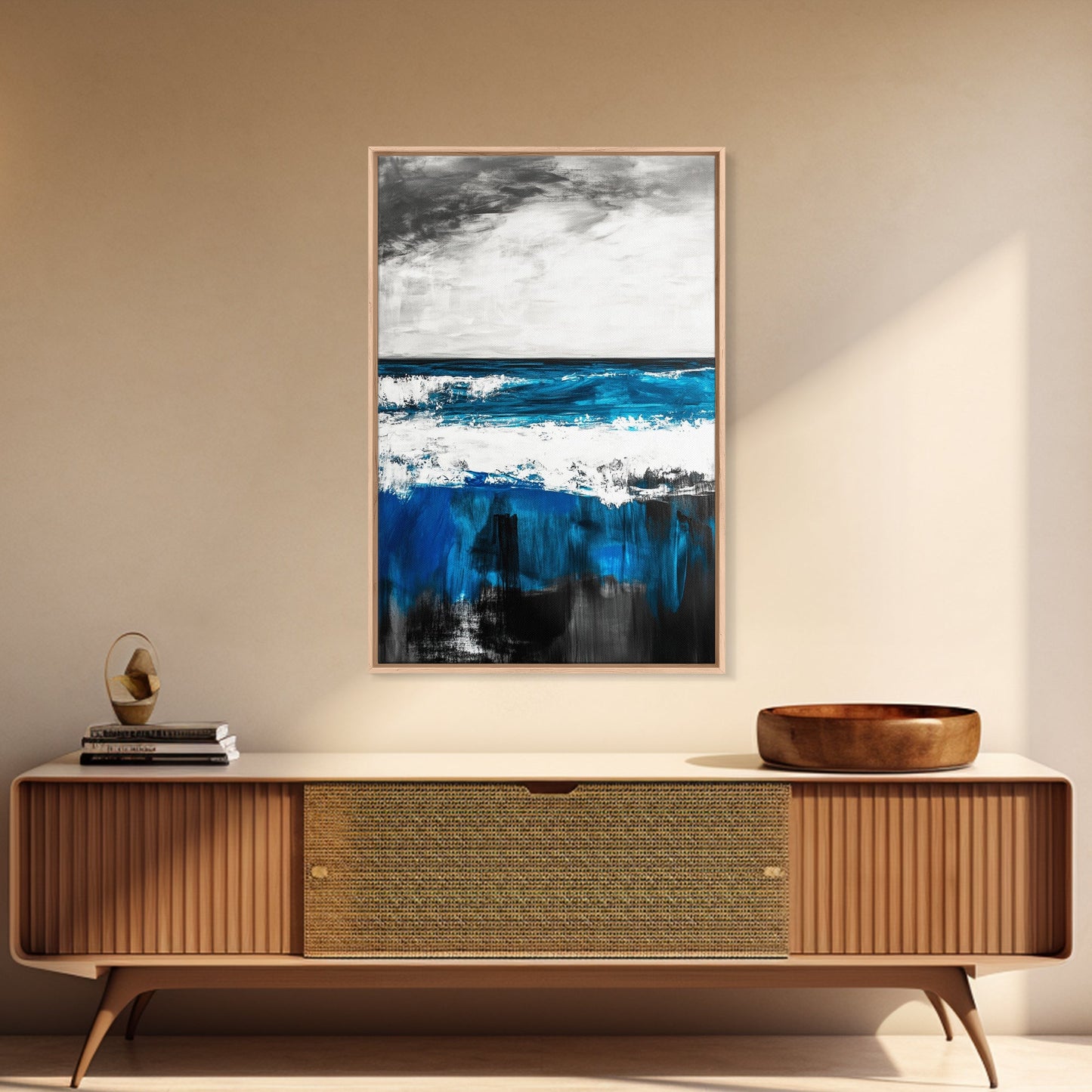 Blue Ocean, Coastal Landscape, Modern Art, Framed Canvas Print, Beach House Decor, Contemporary Seascape, Living Room Wall Art