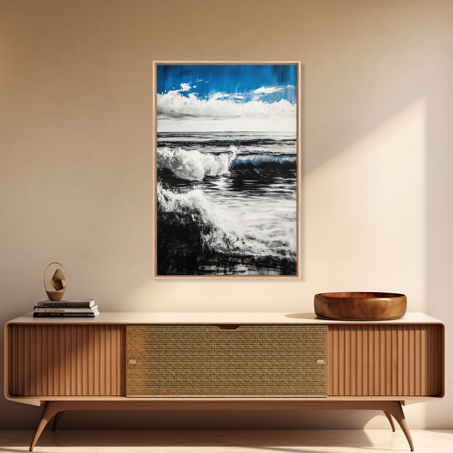 Ocean Horizon, Abstract Painting, Blue Waves, Canvas Print, Modern Seascape, Minimalist Beach Decor, Contemporary Wall Art