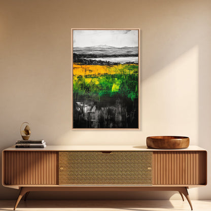 Mountain View, Golden Fields, Lakeside Horizon, Framed Canvas Print, Rustic Landscape, Nature Wall Art, Modern Farmhouse