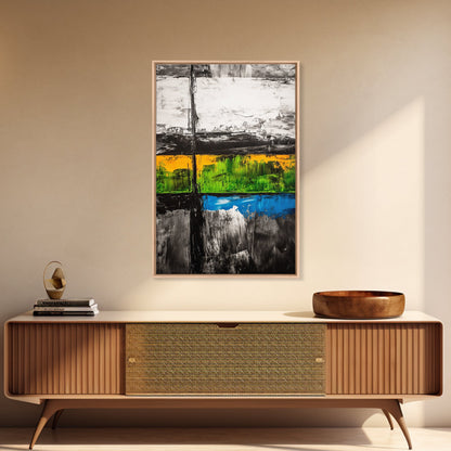 Geometric Landscape, Textured Canvas Print, Bold Wall Art, Modern Home Decor, Minimalist Artwork, Yellow Green Blue Painting