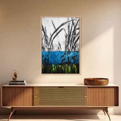 Abstract Grass, Blue and Green Art, Nature Inspired Wall Art, Minimalist Decor, Textured Canvas Print, Living Room Wall Art