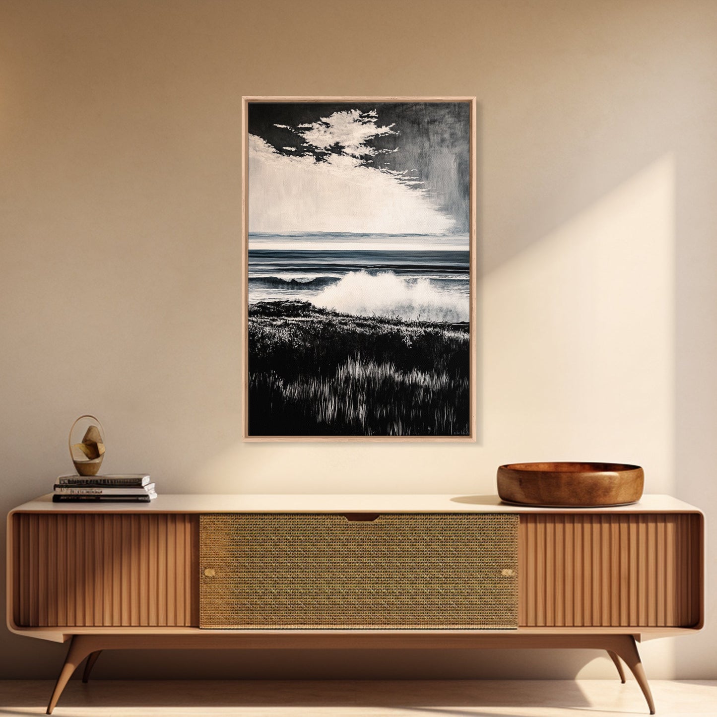 Black and White Ocean, Stormy Seascape, Dramatic Waves, Moody Wall Art, Coastal Home Decor, Canvas Print, Modern Beach House Art