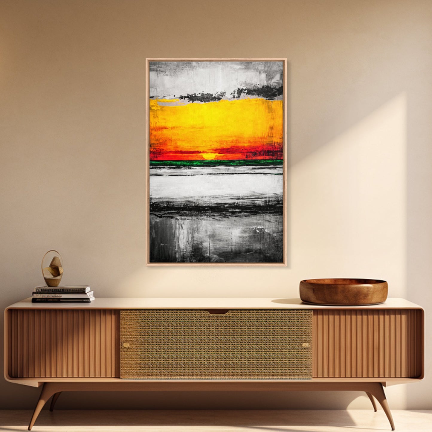 Vibrant Sunset, Bold Abstract, Modern Wall Art, Framed Canvas Print, Large Statement Art, Warm Color Palette, Bedroom Wall Art, Minimalist