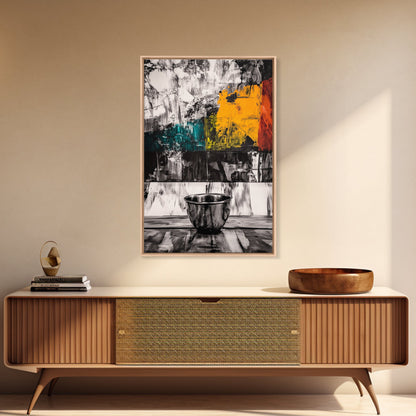 Metal Bowl, Industrial Kitchen Art, Abstract Still Life, Black and White Wall Decor, Modern Framed Canvas Print, Minimalist Aesthetic