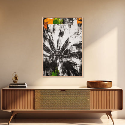 Sunflower, Black White Floral Art, Rustic Boho Decor, Farmhouse Wall Art, Nature Botanical Print, Framed Canvas Print