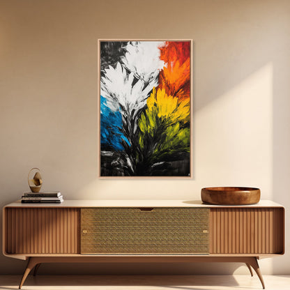 Abstract Floral Art, Expressionist Print, Flower Wall Decor, Modern Botanical Artwork, Vibrant Home Aesthetic, Framed Canvas Print