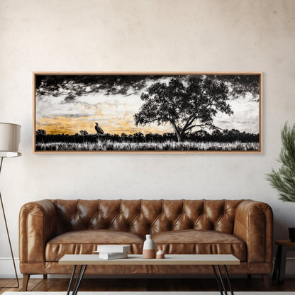 Lone Eagle and Tree, Dramatic Sunset Art, Wildlife Wall Decor, Rustic Nature Print, Framed Canvas Print, Office or Living Room Art