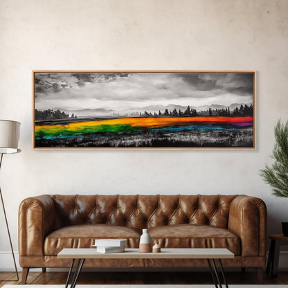 Autumn Colorful Meadow, Vibrant Landscape Art, Fall Home Decor, Modern Impressionist Style, Framed Canvas Print, Entryway Wall Art