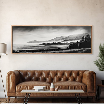 Misty Mountains, Monochrome Landscape, Nature Wall Art, Canvas Print, Scenic Home Decor, Adventure Lover Gift, Black and White Art