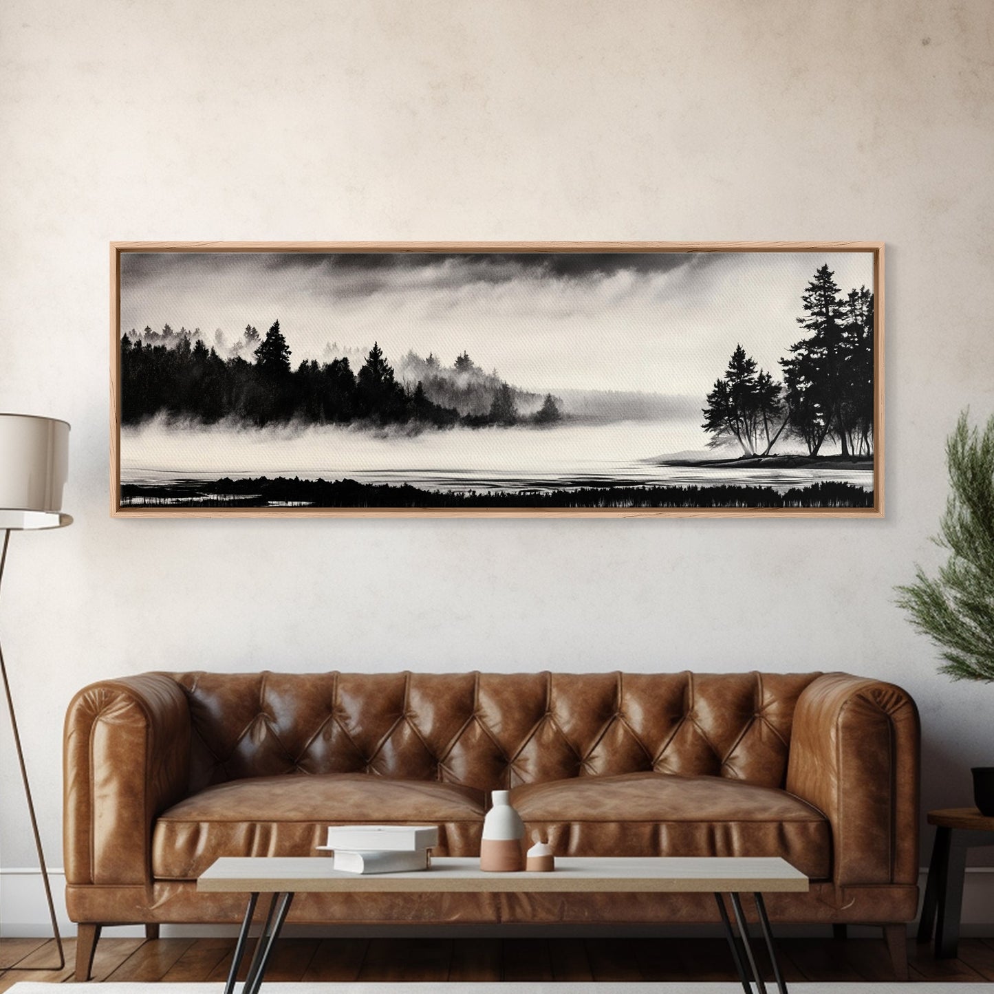 Foggy Forest, Minimalist Landscape, Nature Lover Wall Art, Framed Canvas Print, Calm and Serene Decor, Woodland Theme, Cozy Home Art