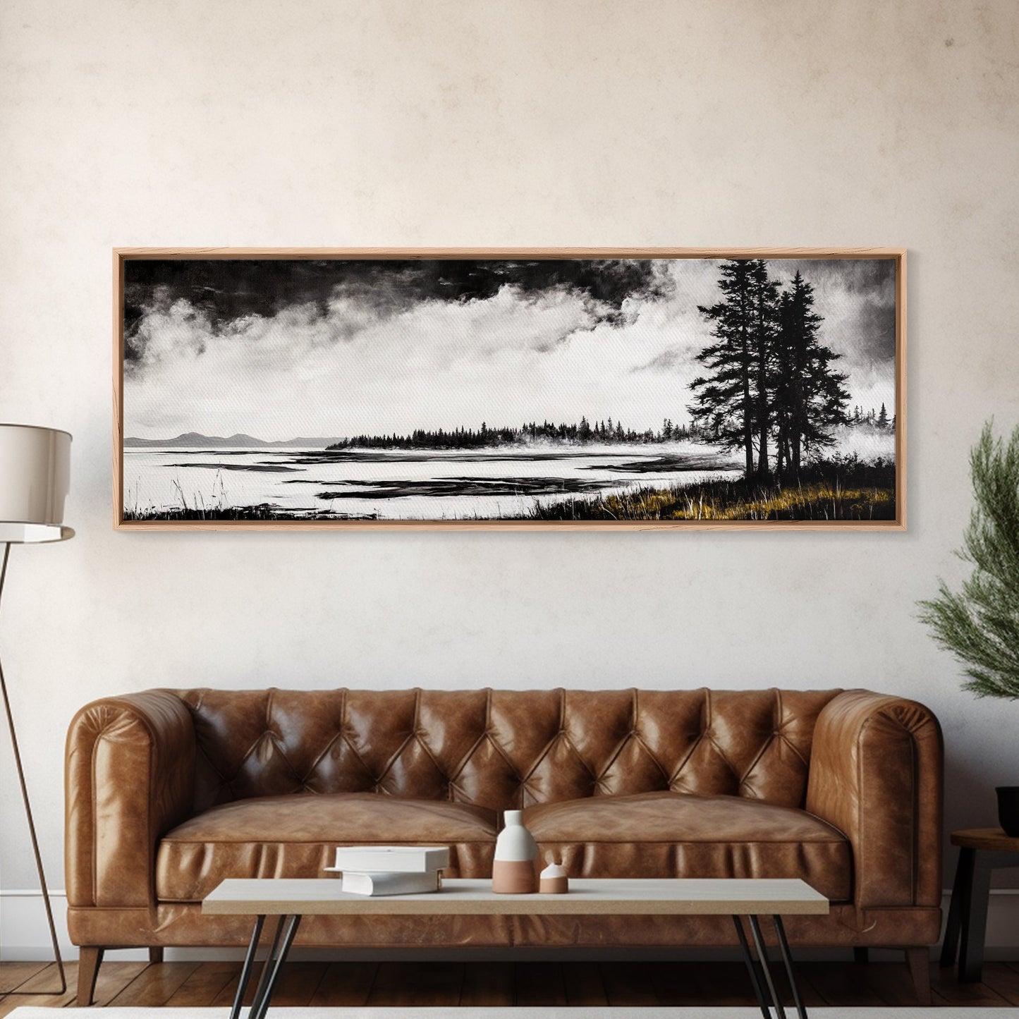 Coastal Landscape Art, Black and White Wall Print, Minimalist Seascape Decor, Modern Beach House Artwork, Canvas Print