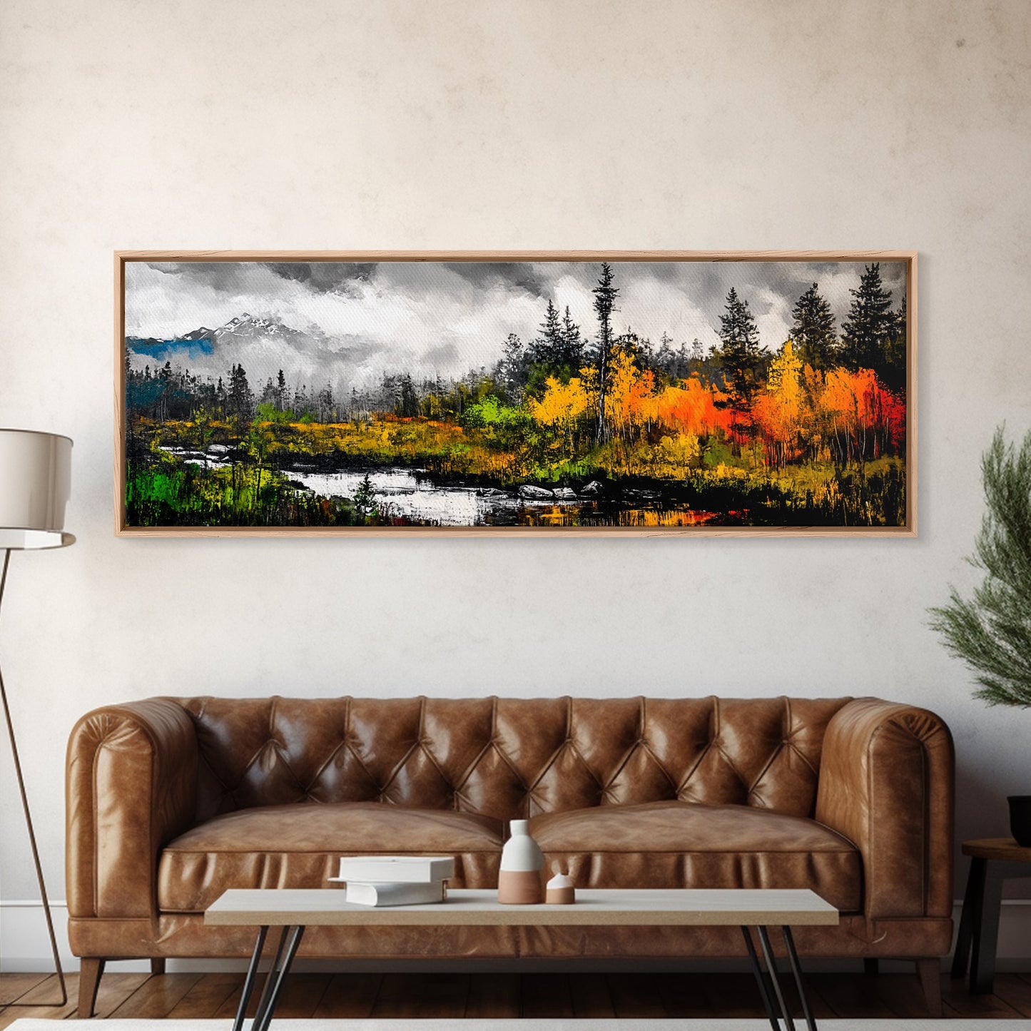 Misty Forest, River Reflection, Fall Foliage, Canvas Print, Cabin Wall Art, Nature Inspired Decor, Rustic Living Room Art