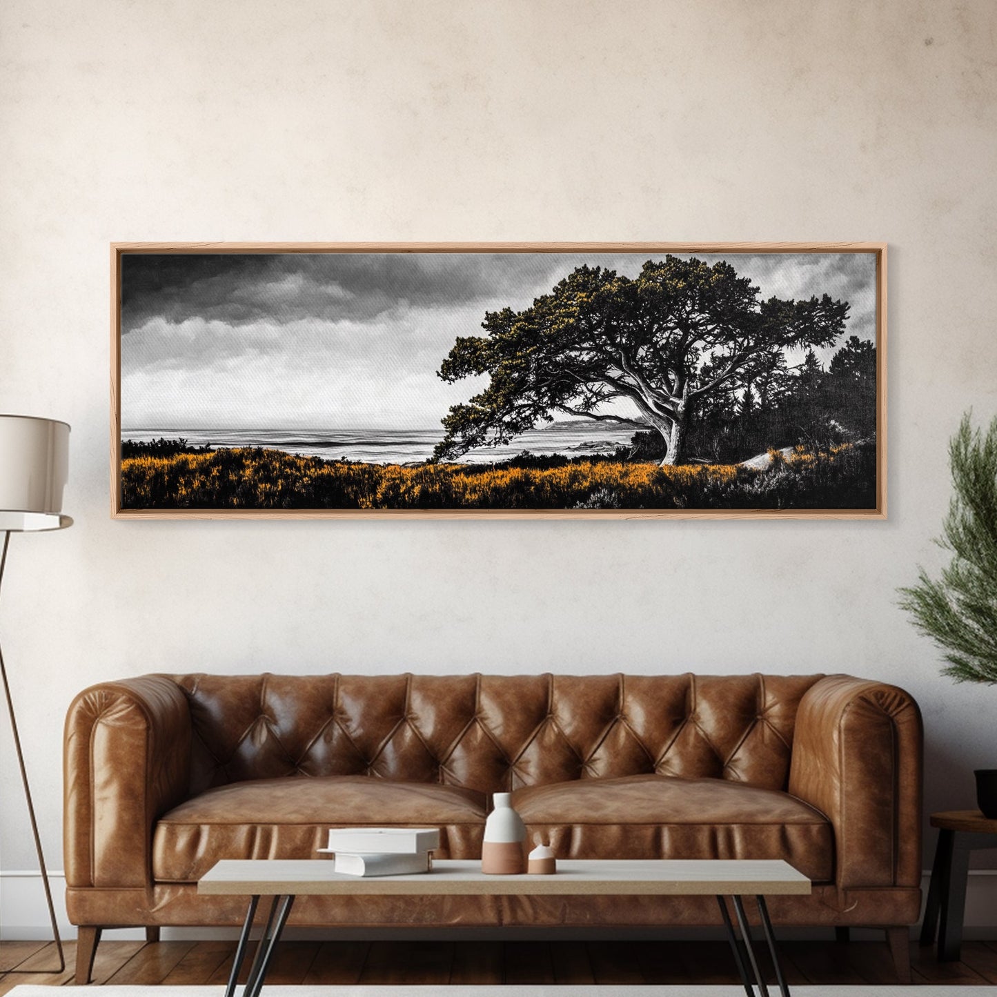 Lone Tree, Coastal Landscape, Nature Painting, Dramatic Sky, Canvas Print, Serene Wall Art, Living Room Decor, Zen Artwork