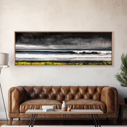 Stormy Ocean, Rolling Waves, Coastal Horizon, Dark Sky, Framed Canvas Print, Minimalist Wall Art, Beach House Decor, Ocean Lovers Gift