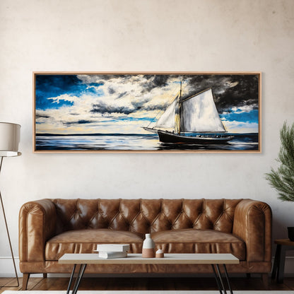 Sailing Boat, Ocean Art, Framed Canvas Print, Nautical Wall Art, Coastal Decor, Blue Sky Painting, Large Wall Art, Office Decor