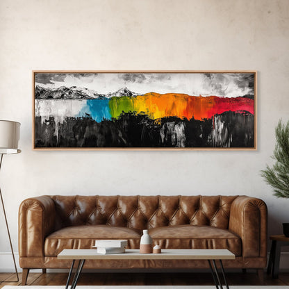 Bold Landscape, Modern Abstract Art, Colorful Mountain Scene, Black and White Contrast, Nature Inspired Home Decor, Canvas Print