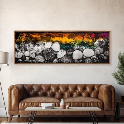 Abstract Stones, Modern Art, Vibrant Wall Decor, Canvas Print, Black White Orange, Office Art, Contemporary Home Decor, Large Wall Art