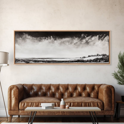 Minimalist Landscape, Black and White Art, Cloudy Sky, Framed Canvas Print, Modern Wall Art, Neutral Home Decor, Monochrome Landscape