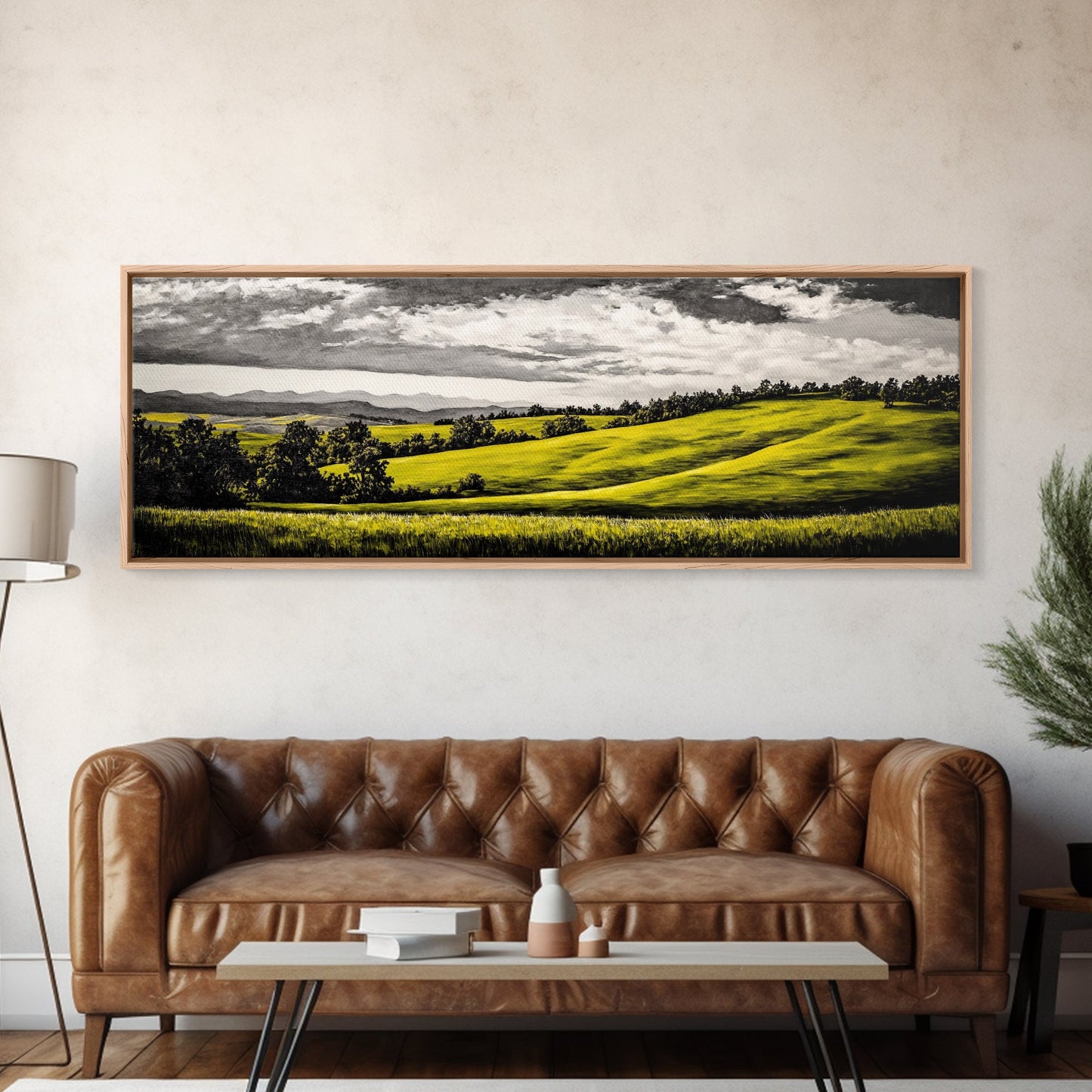 Rolling Hills, Countryside Landscape, Green Fields, Framed Canvas Print, Rural Wall Art, Nature Scene, Pastoral Painting, Home Office Art