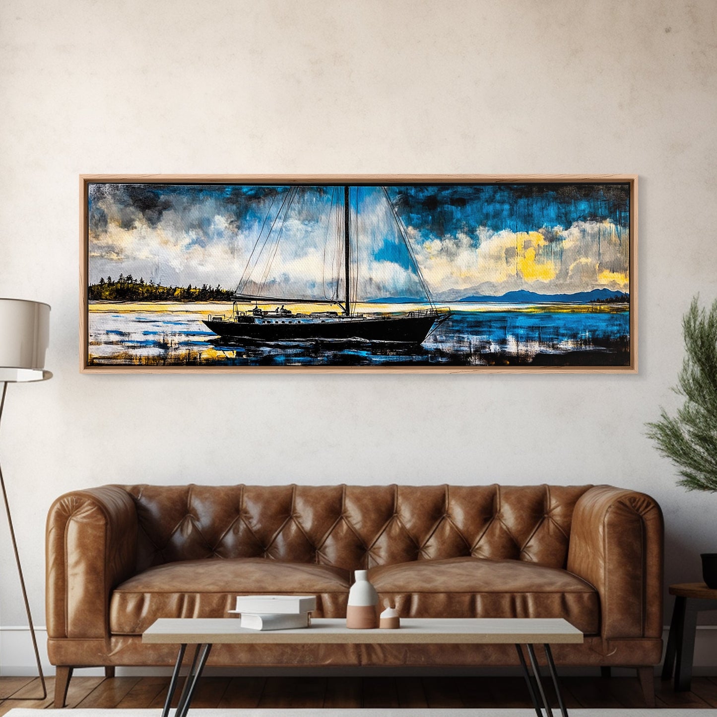 Sailboat, Nautical Wall Art, Ocean Sunset, Framed Canvas Print, Coastal Decor, Maritime Painting, Large Wall Art, Serene Water Scene