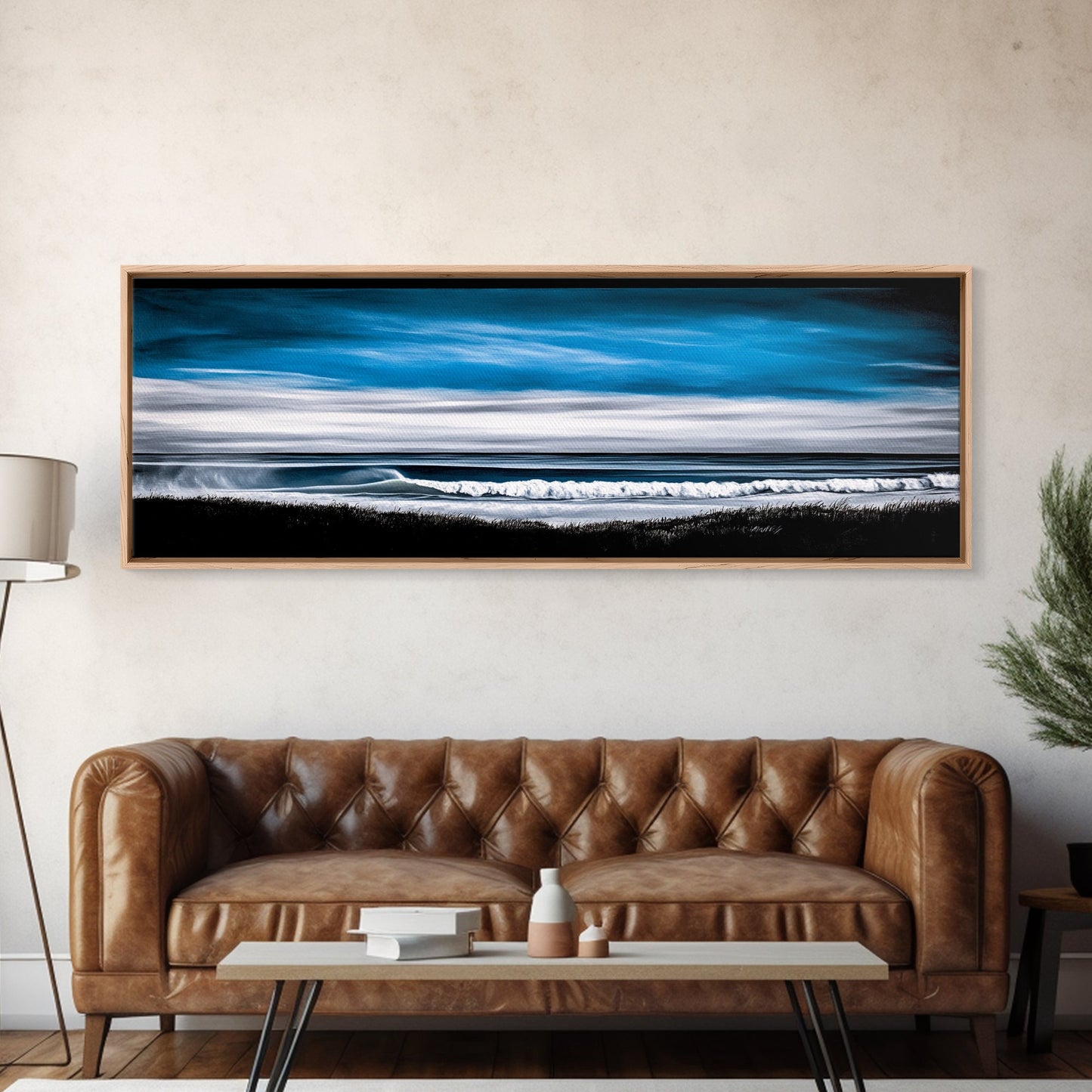 Ocean Wave, Coastal Seascape, Framed Canvas Print, Nautical Wall Art, Beach House Decor, Blue Wave Painting, Living Room Artwork, Minimalist Art