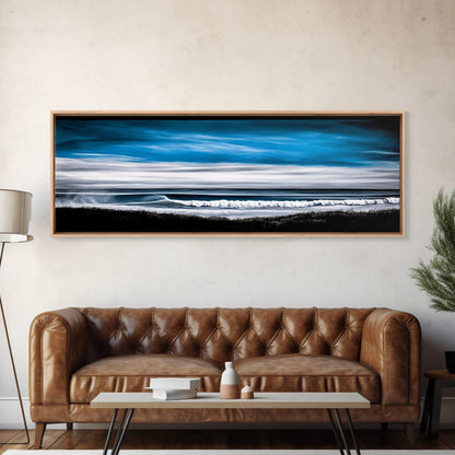 Ocean Wave, Coastal Seascape, Framed Canvas Print, Nautical Wall Art, Beach House Decor, Blue Wave Painting, Living Room Artwork, Minimalist Art