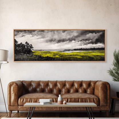 Marshland Storm, Nature Landscape, Canvas Print, Black and White Wall Art, Moody Home Decor, Living Room Artwork, Dramatic Painting, Rustic Style