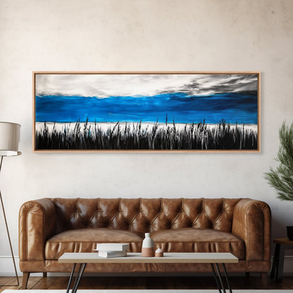 Tall Grass, Ocean View, Tranquil Horizon, Canvas Print, Coastal Landscape, Minimalist Art, Living Room Wall Art, Beach Home Decor