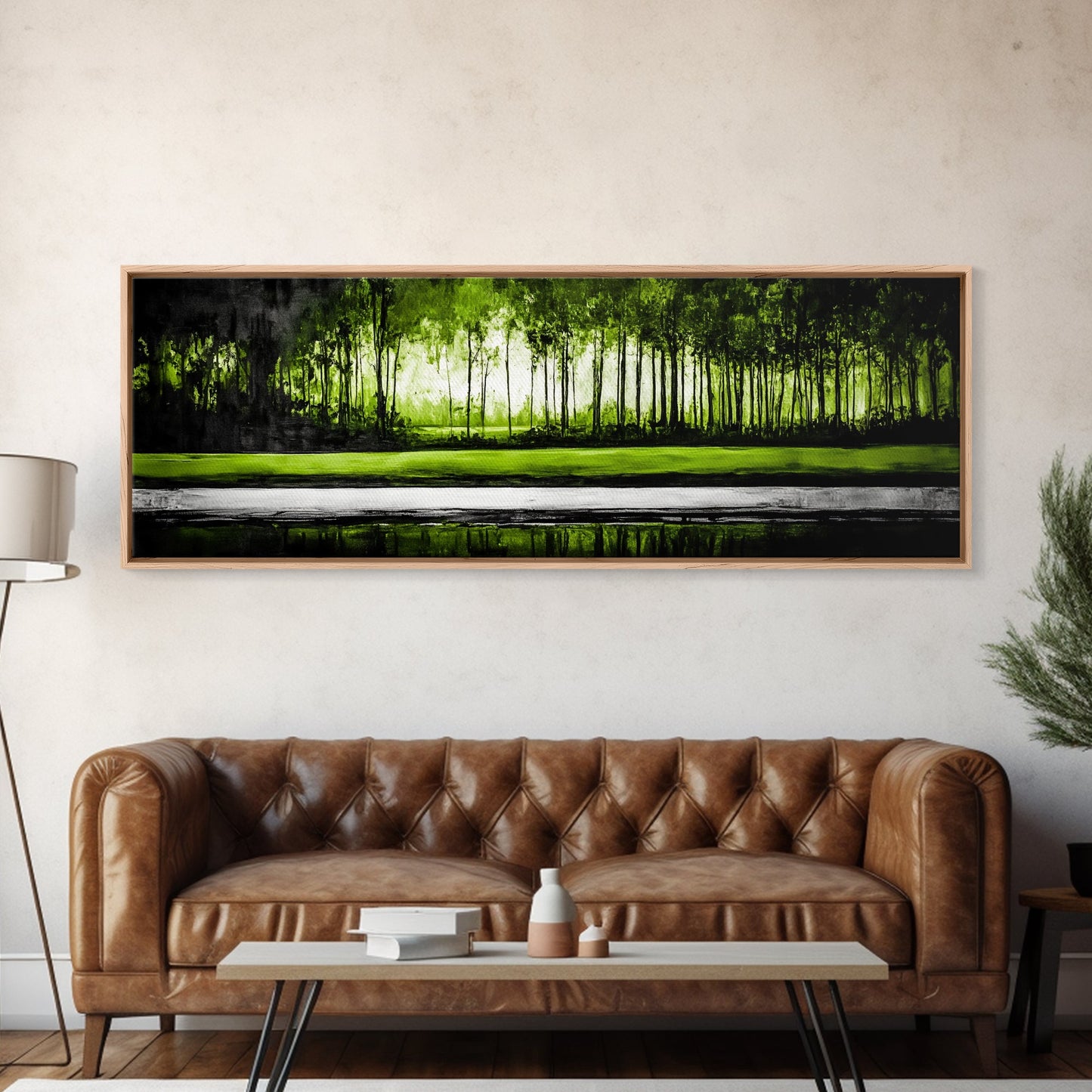 Forest Reflection, Green Trees, Nature Landscape, Framed Canvas Print, Tranquil Scenic Artwork, Zen Wall Decor, Modern Office Art