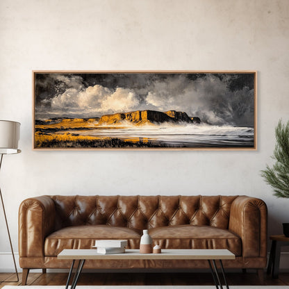 Mountain Coastline, Ocean Waves, Dramatic Sky, Canvas Print, Rugged Seascape Painting, Nature Wall Art, Living Room Accent Piece