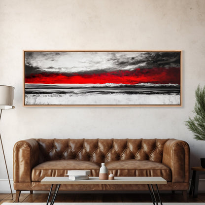 Red Sky Landscape, Dramatic Sunset Painting, Abstract Mountain Art, Modern Wall Art, Bold Color Decor, Office Wall Art, Framed Canvas Print