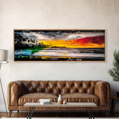 Pier, Ocean, Sunset, Framed Canvas Print, Nautical Wall Art, Coastal Home Decor, Minimalist Seascape, Surf Beach Art, Large Modern Painting