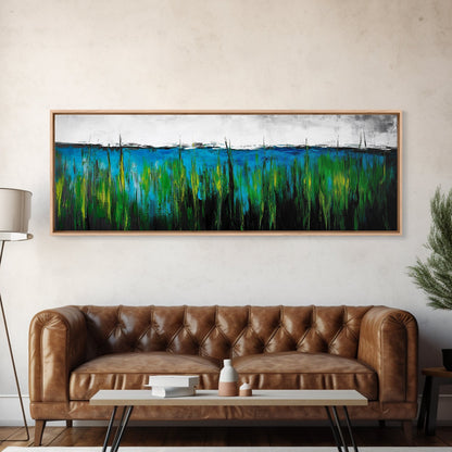 Ocean Grass, Coastal Wall Art, Blue Green Abstract, Framed Canvas Print, Beach House Decor, Serene Art, Minimalist Seascape, Tranquil Home Decor